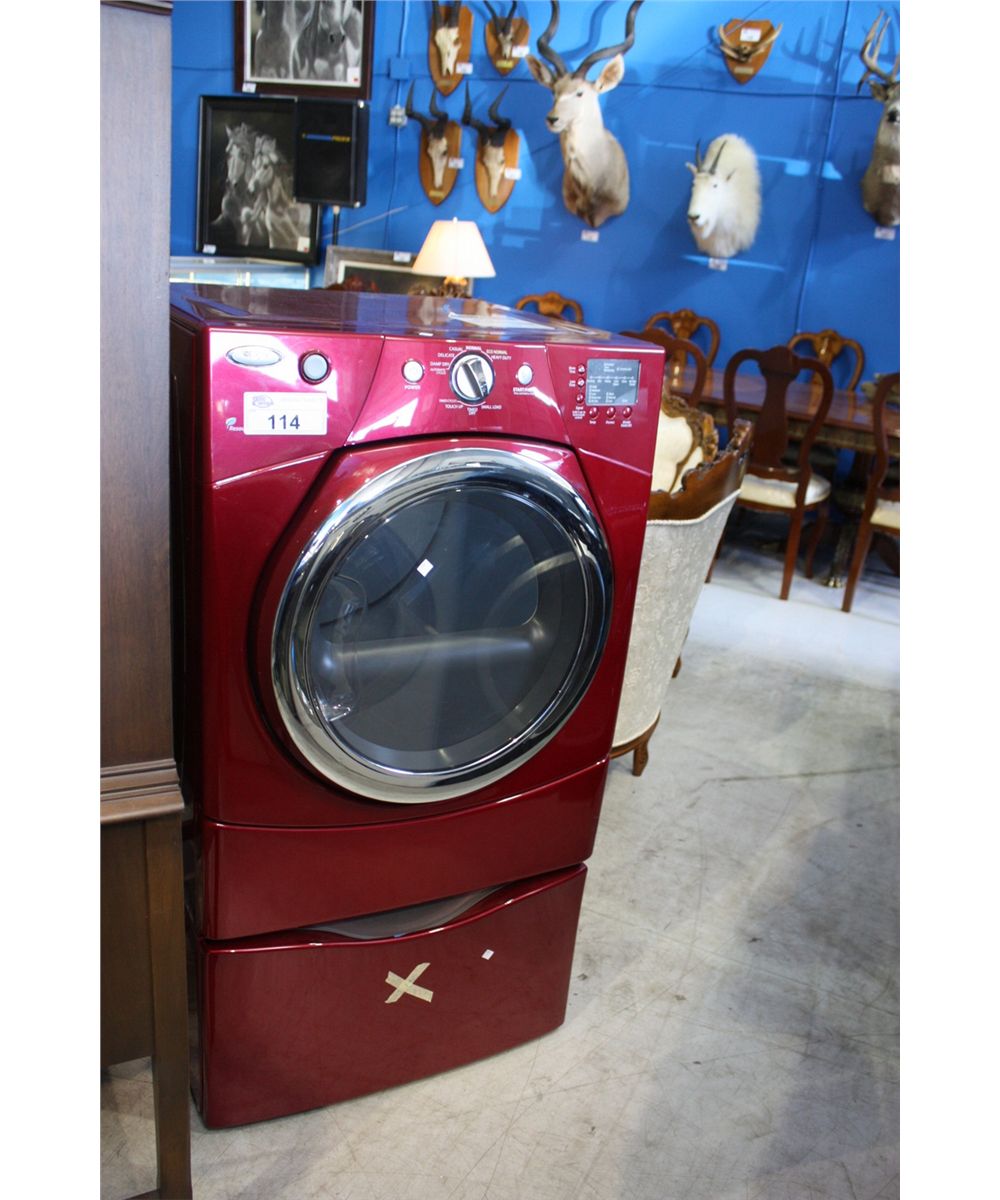 WHIRLPOOL DUET RED FRONT LOAD DRYER WITH PEDESTAL Able Auctions