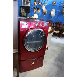 WHIRLPOOL DUET RED FRONT LOAD DRYER WITH PEDESTAL