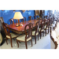 12' 13PC WOODEN INLAID TRADITIONAL DINING TABLE AND CHAIRS