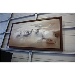 LARGE BEIGE FRAMED IMPRESSIONIST ARTWORK