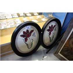 2 FRAMED OVAL FLORAL AND BUTTERFLY PICTURES