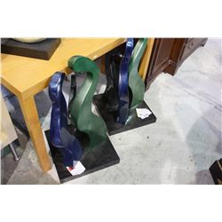 2 BLACK BLUE AND GREEN MODERN SCULPTURES