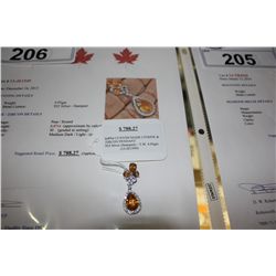 925 SILVER 6.07CT CUSTOM MADE CITRINE AND ZIRCON PENDANT