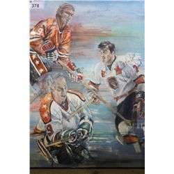 FRAMED PASTEL AUTOGRAPHED GORDIE HOWE PHIL ESPOZITO AND BOBBY OAR