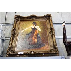 BEAUTIFUL FRAMED OIL PAINTING - LADY PLAYING CHELLO