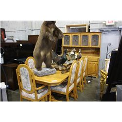 SOLID OAK DINING TABLE WITH 8 CHAIRS AND LEAD GLASS BUFFET AND H UTCH