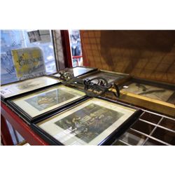 LOT OF 6 FRAMED PICTURES AND AN EGG BEATER