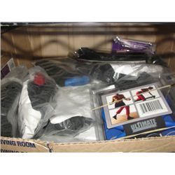 BOX OF MISC EXERCISE RELATED ITEMS