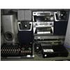 Image 1 : SHELF LOT OF MISC ELECTRONICS INCLUDING XBOX 360 AND MIXING BOARD, STEREO EQUIPMENT AND MORE