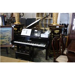 SUZUKI BABY GRAND PLAYER PIANO WITH BENCH AND BOX FULL OF MUSIC CDS (APPROX 7YEARS OLD)