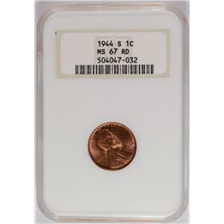 1944-S LINCOLN CENT, NGC MS-67 RED!