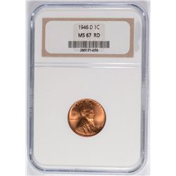 1946-D LINCOLN CENT, NGC MS-67 RED! RARE!!
