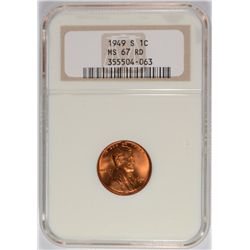 1949-S LINCOLN CENT, NGC MS-67 RED! RARE!!