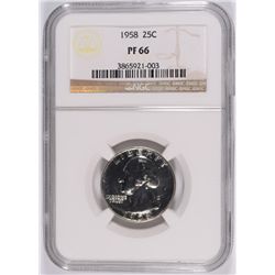 1958 WASHINGTON QUARTER, NGC  PROOF-66 !