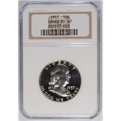 1957 FRANKLIN HALF DOLLAR, NGC PROOF-67 CAMEO!  NGC PRICE GUIDE $250.00
