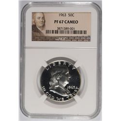 1963 FRANKLIN HALF DOLLAR, NGC PROOF-67 CAMEO!