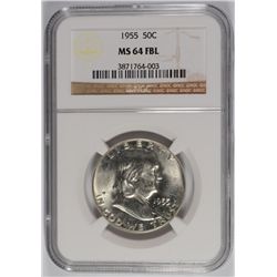 1955 FRANKLIN HALF DOLLAR, NGC MS-64 FBL
