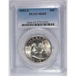 1953-S FRANKLIN HALF DOLLAR, PCGS MS-65 GEM!
