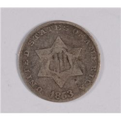 1853 THREE CENT SILVER VG/F