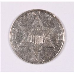 1862 THREE CENT SILVER AU-58