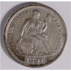 1891-O SEATED DIME AU-58++