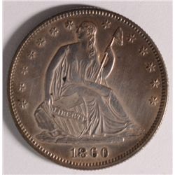 1860 SEATED HALF DOLLAR AU-58