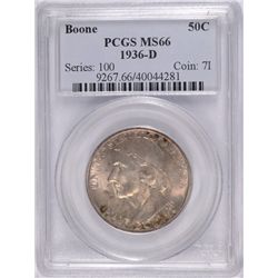 1936-D BOONE COMMEN HALF DOLLAR PCGS MS-66