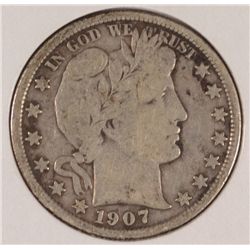 1907-D BARBER HALF DOLLAR F/VF