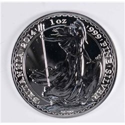 2014 BRITISH BRITANNIA ONE OUNCE .999 SILVER COIN