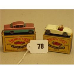Two early boxed Matchbox cars, No 19 MGA and No 22 Vauxhall Cresta…