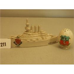 Carltonware crested model of HMS Canada plus one other crested item…