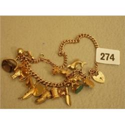 Superb 9ct rose gold chain, each link individually hallmarked with twenty charms, total weight 64…
