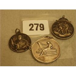 Silver hallmarked boxing medal, papal medal and silver medal with classical head decoration…