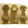 Image 1 : Superb Art Nouveau clock garniture approx 25" high, signed Moreau Sauve decorated with bronzed la…