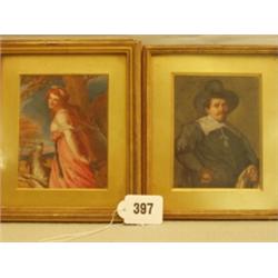 Two miniature paintings on ivory, portrait of man after Franz Hals and lady after Sir Thomas Lawr…