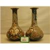 Image 1 : Pair Doulton Lambeth Eliza Simmance vases 12" high, decorated with foliate scrolls on blue green …