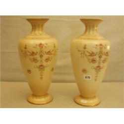 Pair of Crown Devon vases with hand painted floral and bird design…