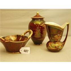 Three pieces of Crown Devon Fielding lustre ware…