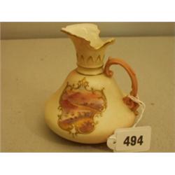 Worcester Locke and Co. jug 5" high with hand painted highland scene with gilded borders…