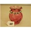 Image 1 : Cranberry glass vase with Birmingham hallmarked silver collar…