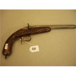 Late 19c Belgian walnut handled 9mm percussion pistol…