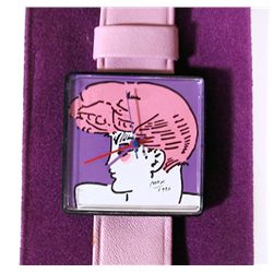 Peter Max, Pink Hair Portrait, Wrist Watch with Pink Leather Band