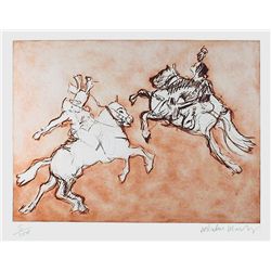 Malcolm Morley, Two Horseman, Etching