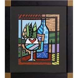 Romero Britto, Wine Wine Blue, Screenprint