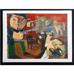 Judge, Gun Fight, Oil Painting