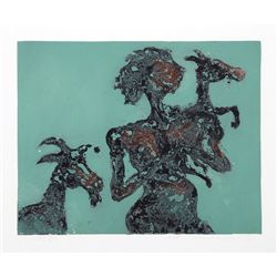 Shaih Lifa, Woman with Goats, Aquatint Etching