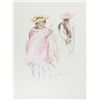 Image 1 : Ira Moskowitz, Two Men in Sombreros - III, Ink and Pastel Drawing