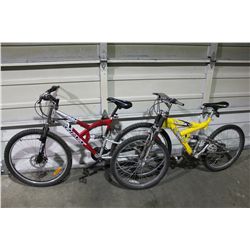 2 BIKES - RED ORYX FULL SUSPENSION AND YELLOW NEXT FULL SUSPENSION MOUNTAIN BIKE