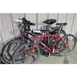 3 BIKES - RED NISHIKI MOUNTAIN, PURPLE PRECISION MOUNTAIN AND BLACK GIANT MOUNTAIN