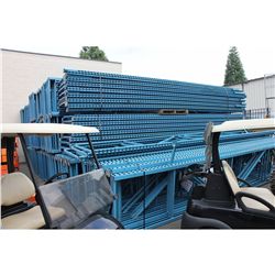 1- 21' BLUE HEAVY DUTY PALLET RACKING UPRIGHT WITH 8- 11' X 5.5" 5000 LB CAPACITY ORANGE CROSSBARS